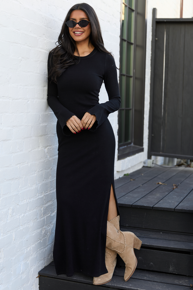Rhiannon Black Bell Sleeve Maxi Dress