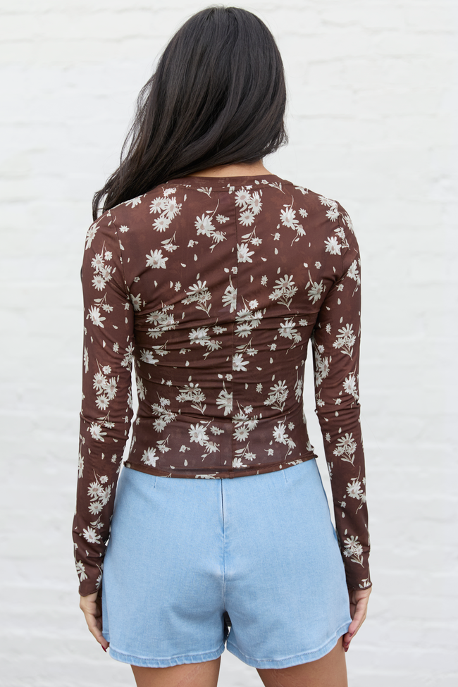 Honey Brown Sunflower Mesh Layering Top