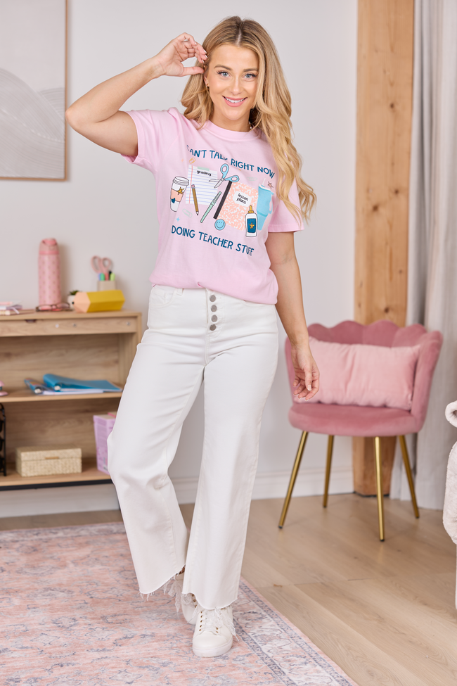 Can't Talk Teacher Stuff Light Pink Graphic Tee