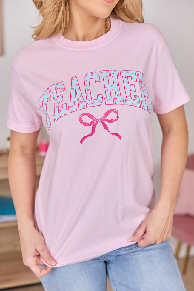 Teacher Block Florals Light Pink Graphic Tee