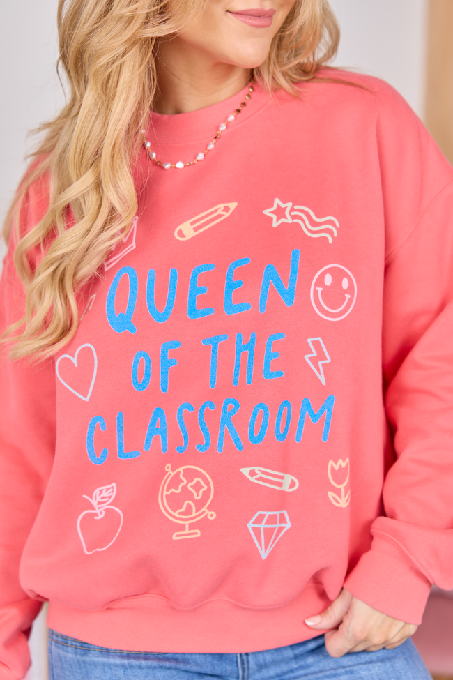 Queen Of The Classroom Light Red Graphic Sweatshirt