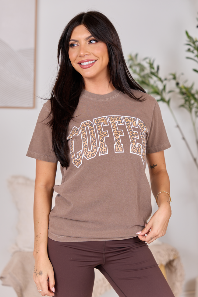 Coffee Leopard Print Brown Graphic Tee