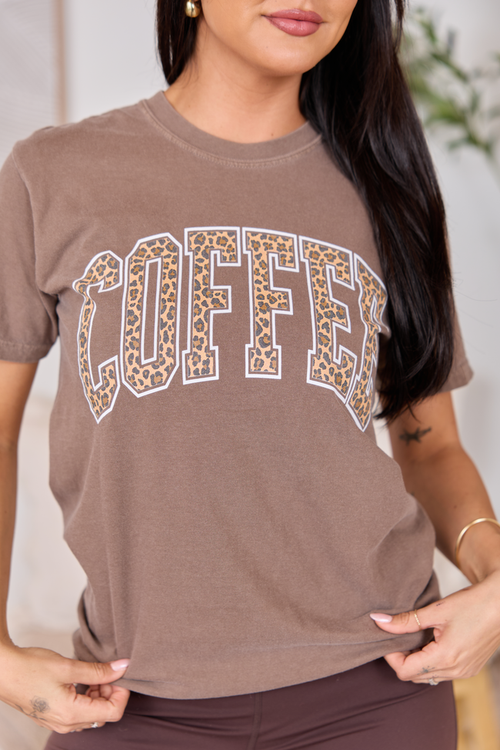 Coffee Leopard Print Brown Graphic Tee