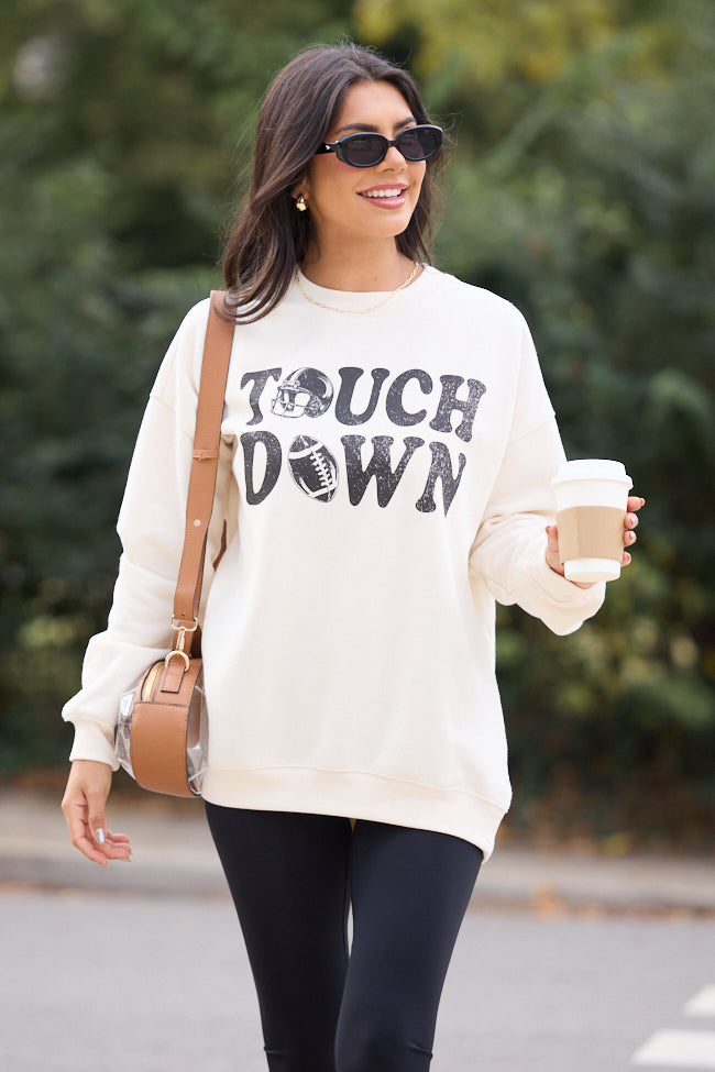 Touchdown Printed Cream Graphic Sweatshirt