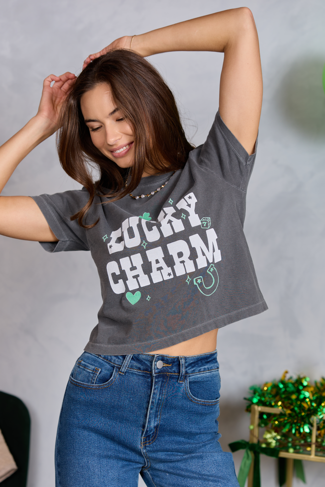 Lucky Charm Dark Grey Boxy Graphic Tee
