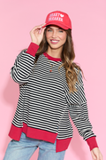 Kara Black And White Stripe Waffle Pullover