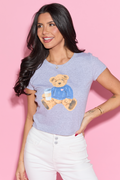 Vintage Teddy Bear Heart Sweater Heather Grey Baby Graphic Tee