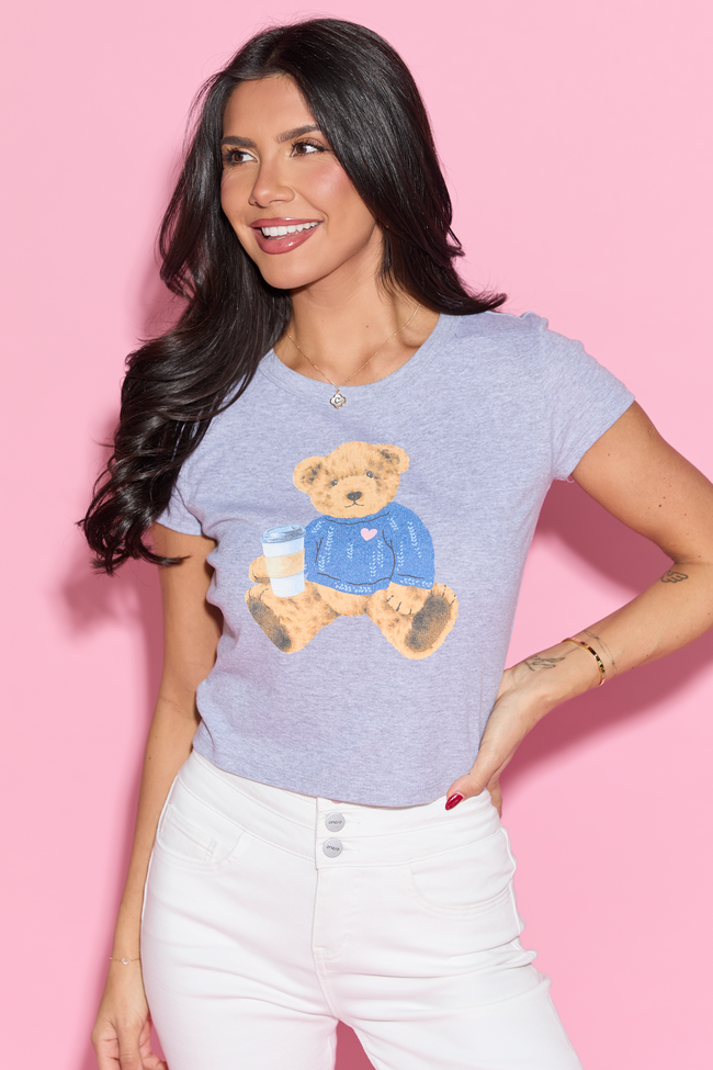 Vintage Teddy Bear Heart Sweater Heather Grey Baby Graphic Tee