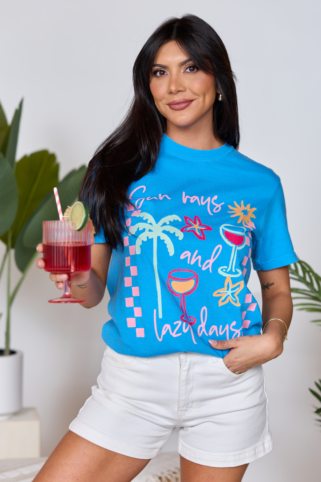 Sun Rays And Lazy Days Blue Graphic Tee