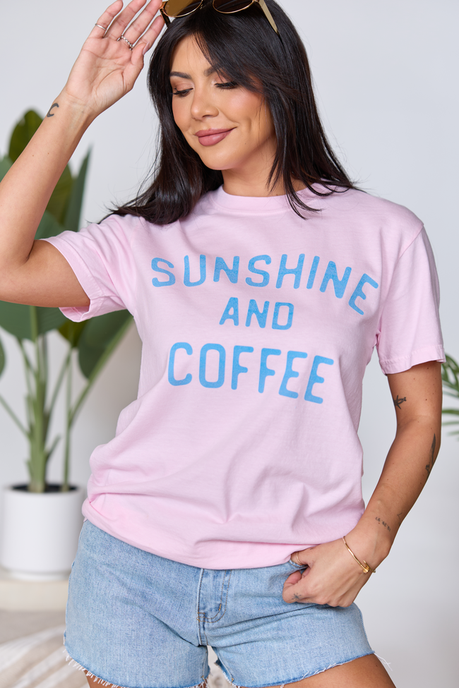 Sunshine And Coffee Light Pink Graphic Tee