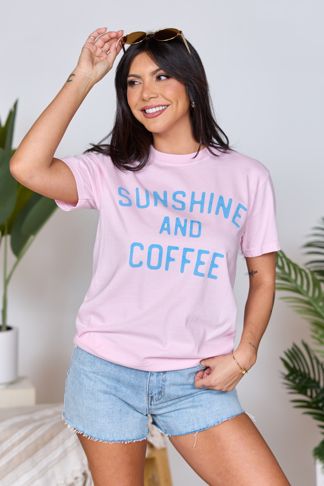 Sunshine And Coffee Light Pink Graphic Tee