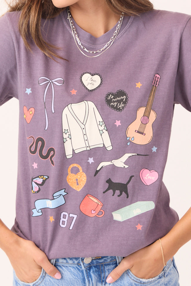 Eras Multi Icons Purple Graphic Tee