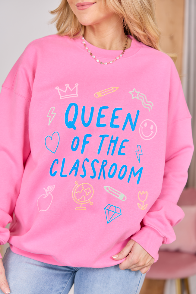 Queen Of The Classroom Pink Graphic Sweatshirt