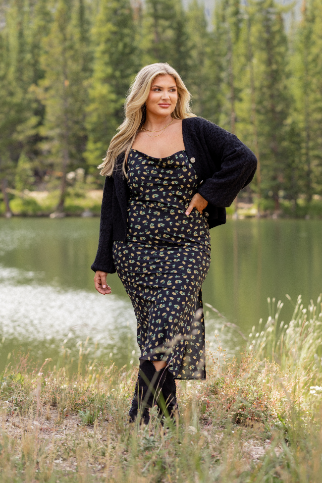 Bianca Black Floral Slip Dress