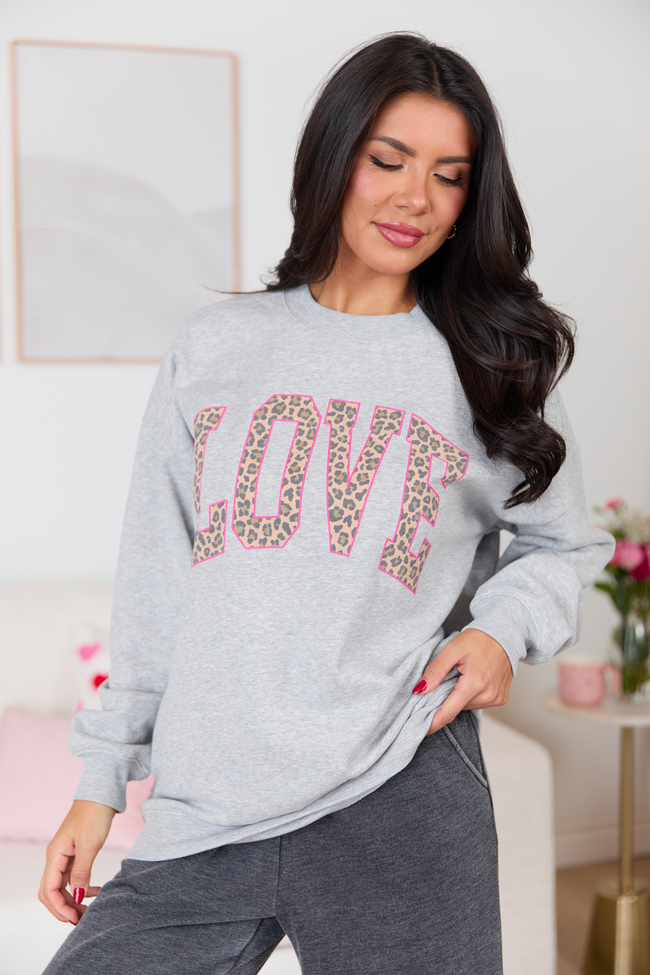 Love Block Leopard Light Grey Graphic Sweatshirt