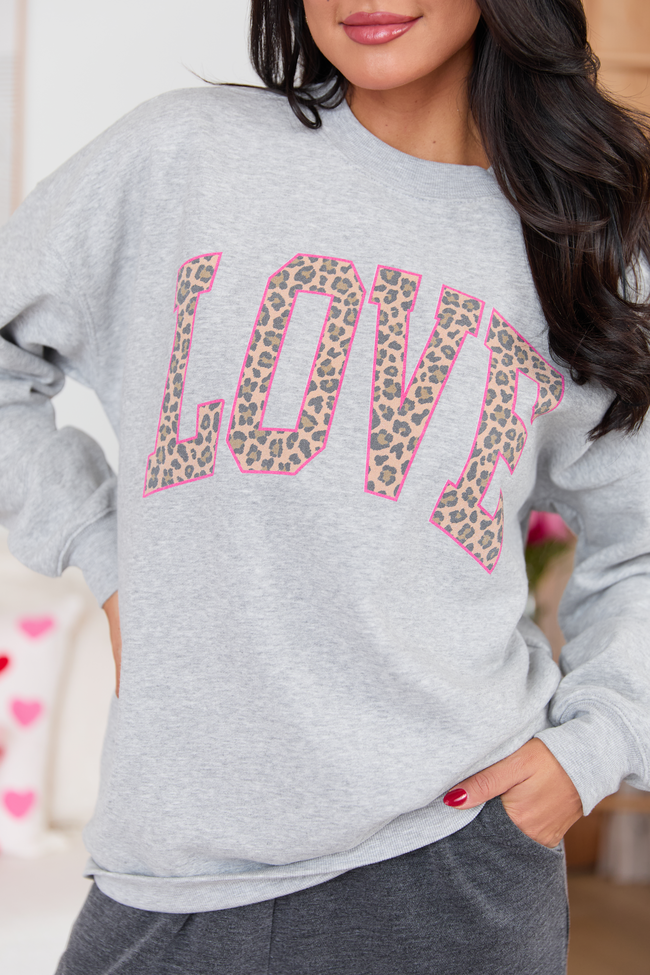 Love Block Leopard Light Grey Graphic Sweatshirt