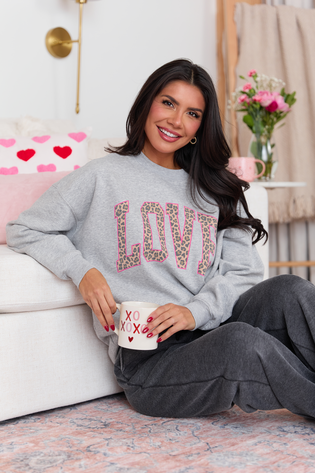 Love Block Leopard Light Grey Graphic Sweatshirt