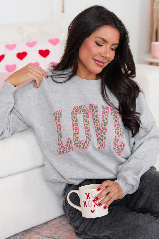 Love Block Leopard Light Grey Graphic Sweatshirt