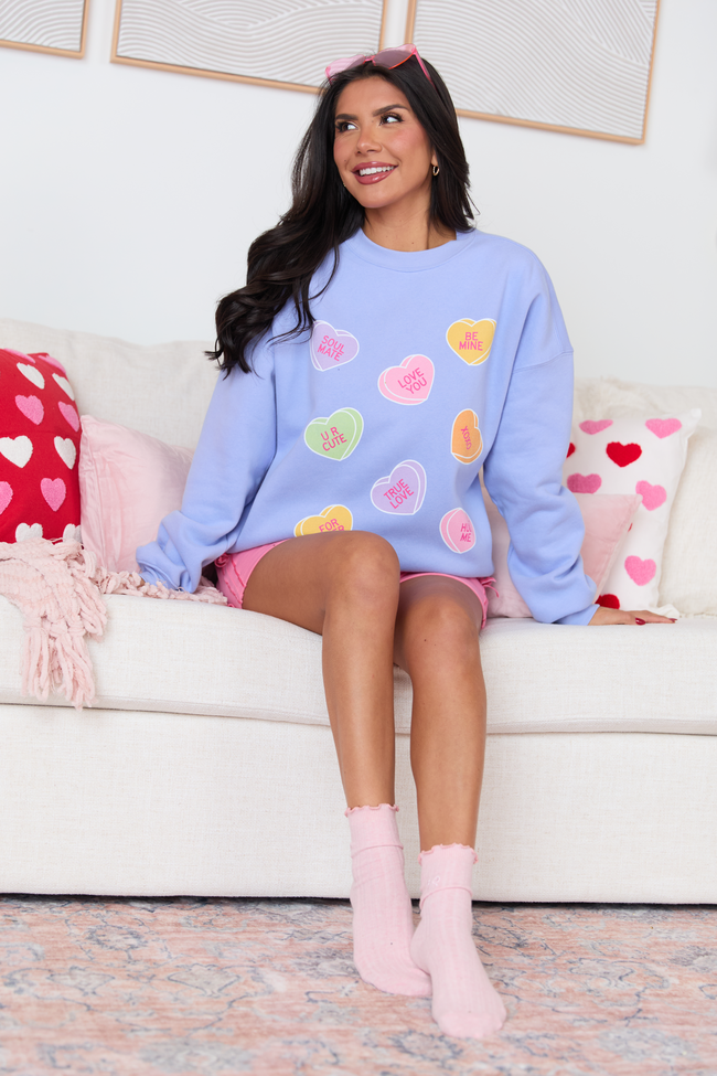 Candy Hearts Periwinkle Graphic Sweatshirt