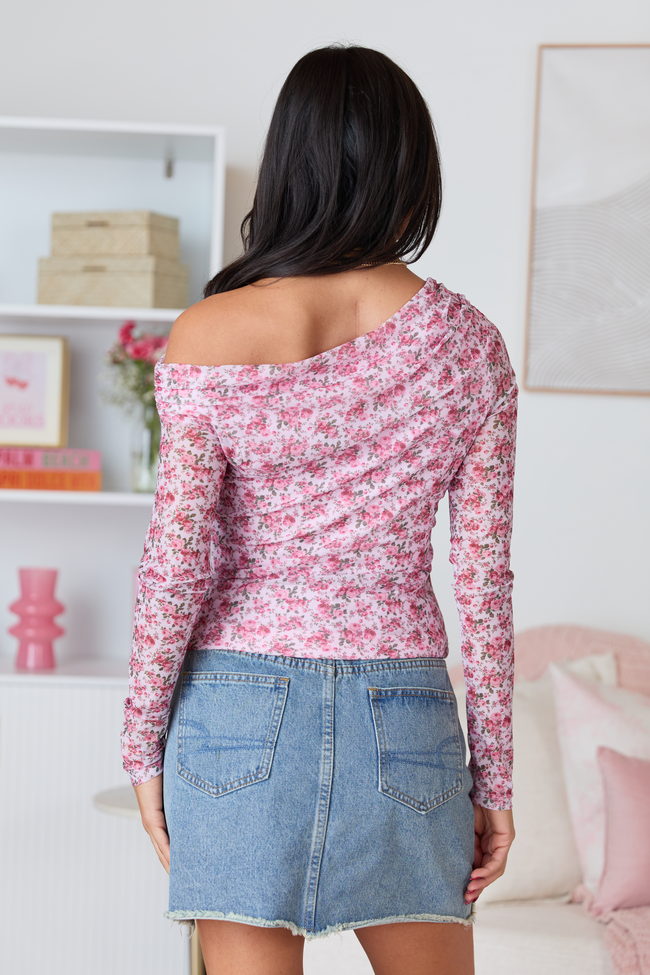 Mallory Pink Floral Off Shoulder Long Sleeve Top