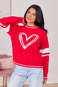 Brynn Red And Ivory Heart Varsity Crewneck Sweater