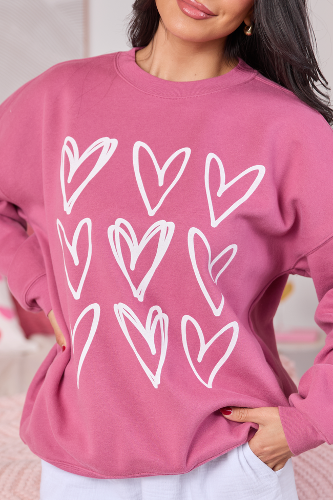 Sketched Hearts Rose Graphic Sweatshirt