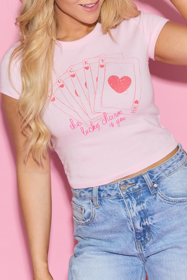 Lucky In Love Cards Pink Baby Graphic Tee