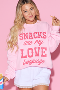 Snacks Are My Love Language Light Pink Graphic Sweatshirt