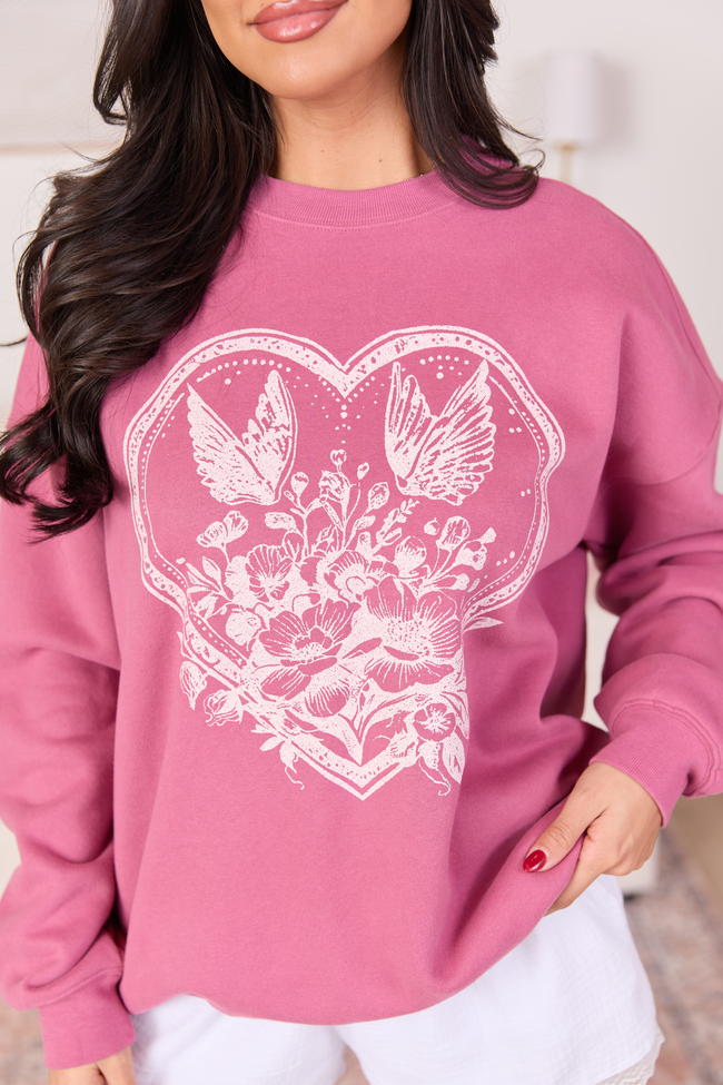 Lace Heart Rose Graphic Sweatshirt