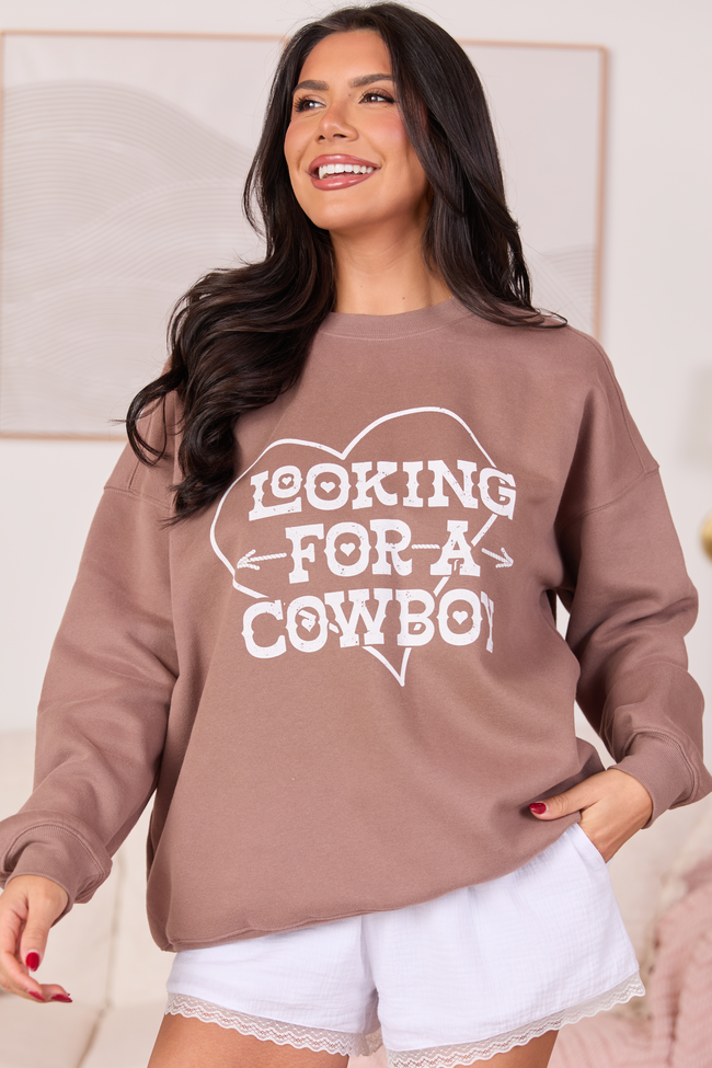 Looking For A Cowboy Mocha Graphic Sweatshirt