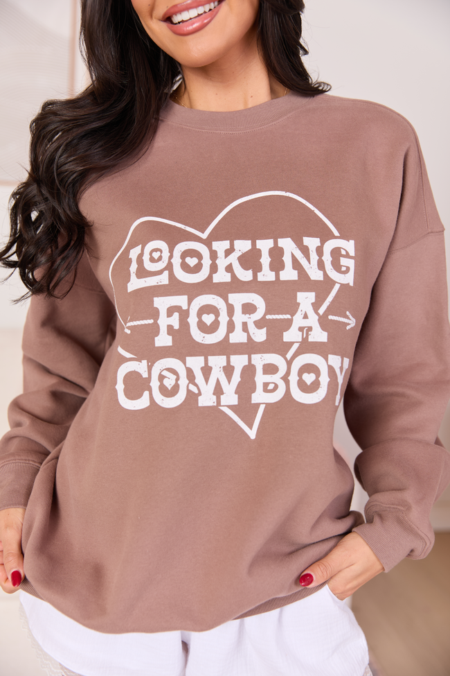 Looking For A Cowboy Mocha Graphic Sweatshirt